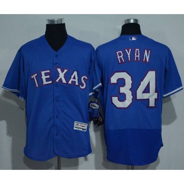 Rangers #34 Nolan Ryan Blue Flexbase Authentic Collection Stitched Jersey