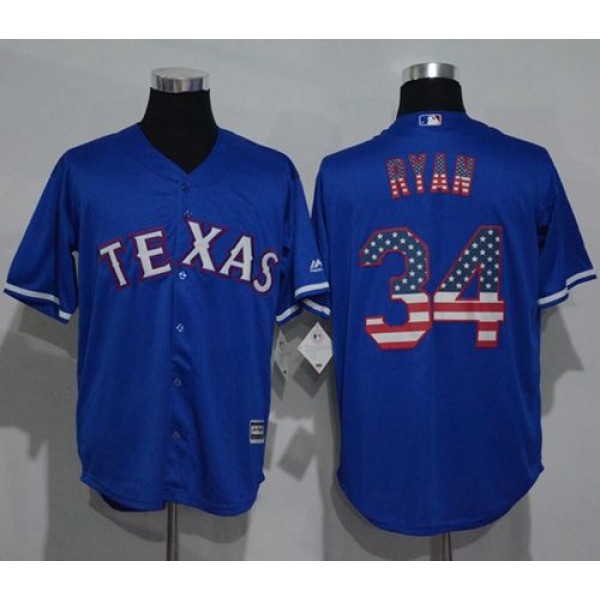 Rangers #34 Nolan Ryan Blue USA Flag Fashion Stitched Jersey