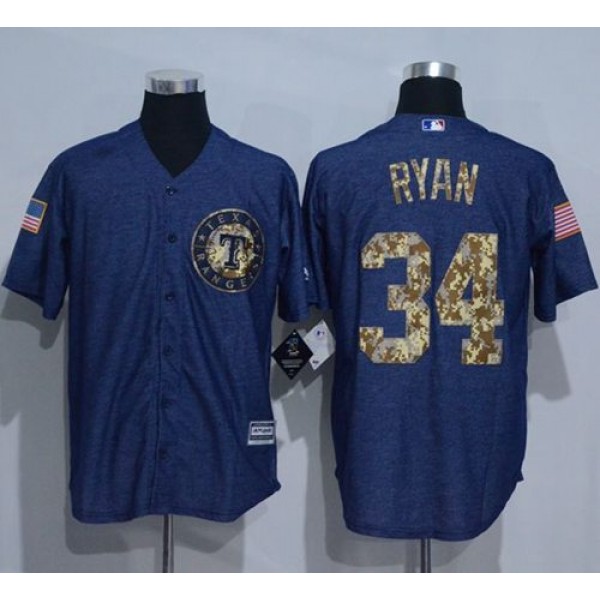 Rangers #34 Nolan Ryan Denim Blue Salute To Service Stitched Jersey