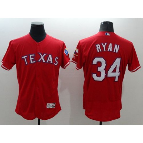 Rangers #34 Nolan Ryan Red Flexbase Authentic Collection Stitched Jersey