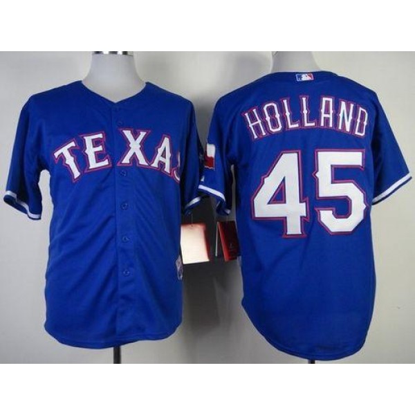 Rangers #45 Derek Holland Stitched Blue Cool Base Jersey