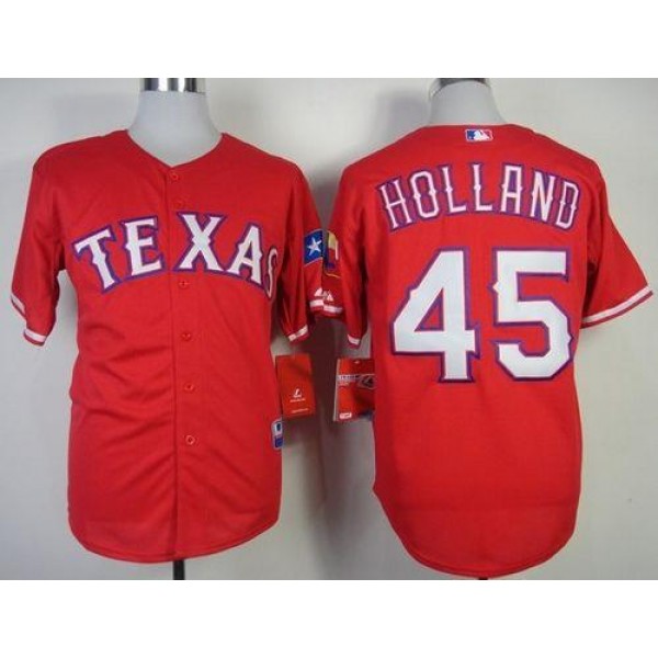Rangers #45 Derek Holland Stitched Red Cool Base Jersey
