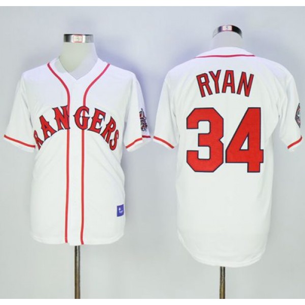 Rangers #34 Nolan Ryan White Cooperstown Stitched Jersey