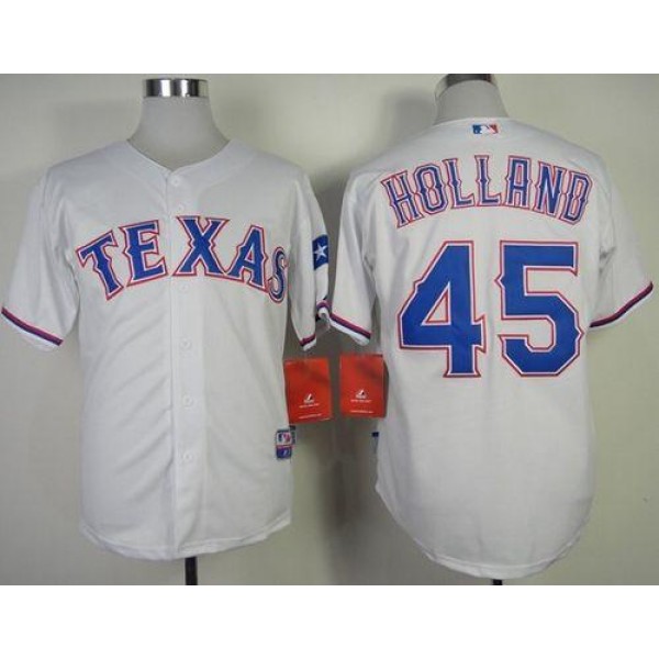 Rangers #45 Derek Holland White Cool Base Stitched Jersey
