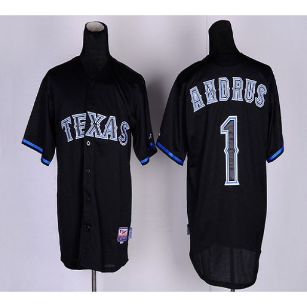 Rangers #1 Elvis Andrus Black Fashion Stitched Jersey
