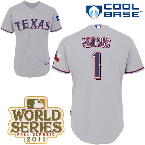 Rangers #1 Elvis Andrus Grey Cool Base 2011 World Series Patch Stitched Jersey