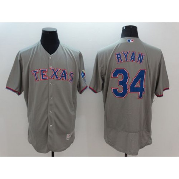Rangers #34 Nolan Ryan Grey Flexbase Authentic Collection Stitched Jersey