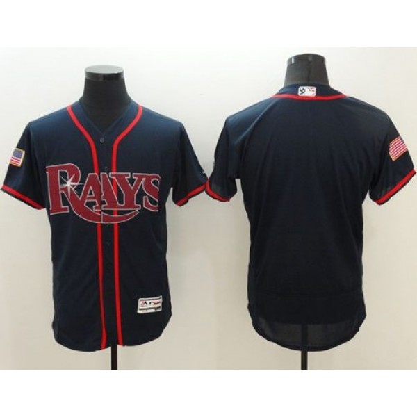 Rays Blank Dark Blue Fashion Stars Stripes Flexbase Authentic Stitched Jersey