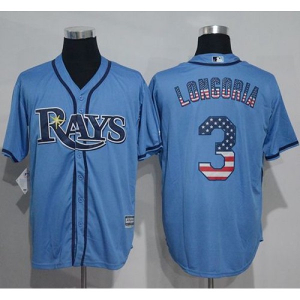 Rays #3 Evan Longoria Light Blue USA Flag Fashion Stitched Jersey