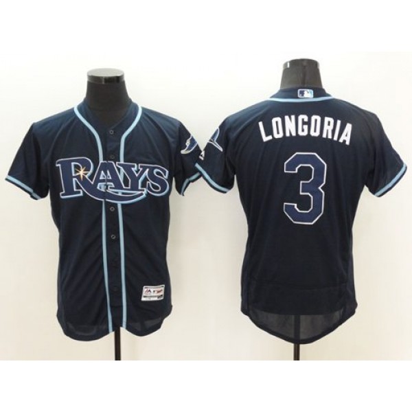 Rays #3 Evan Longoria Dark Blue Flexbase Authentic Collection Stitched Jersey