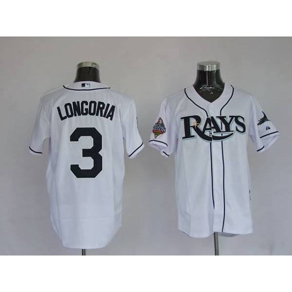 Rays #3 Evan Longoria Stitched White Jersey