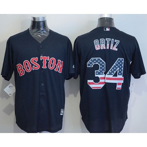 Red Sox #34 David Ortiz Navy Blue USA Flag Fashion Stitched Jersey