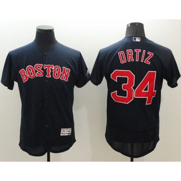 Red Sox #34 David Ortiz Navy Blue Flexbase Authentic Collection Stitched Jersey