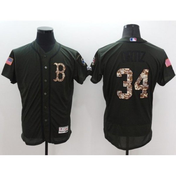 Red Sox #34 David Ortiz Green Flexbase Authentic Collection Salute To Service Stitched Jersey