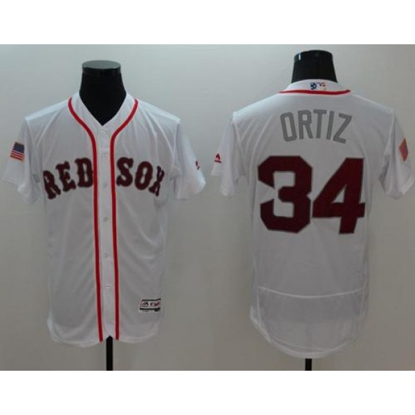 Red Sox #34 David Ortiz White Fashion Stars Stripes Flexbase Authentic Stitched Jersey