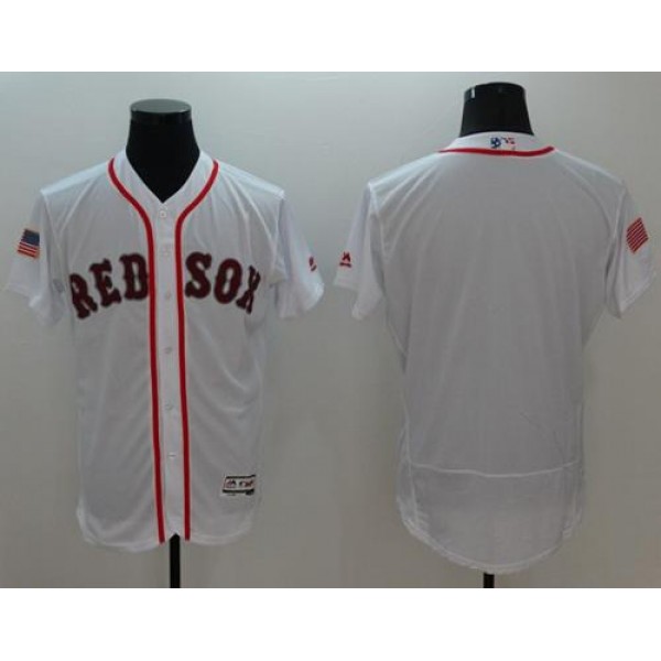 Red Sox Blank White Fashion Stars Stripes Flexbase Authentic Stitched Jersey