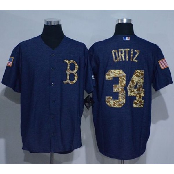 Red Sox #34 David Ortiz Denim Blue Salute To Service Stitched Jersey