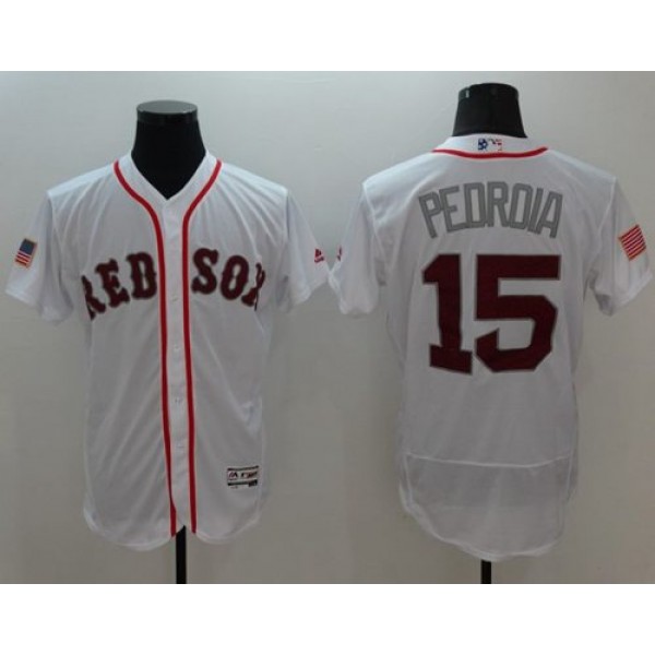 Red Sox #15 Dustin Pedroia White Fashion Stars Stripes Flexbase Authentic Stitched Jersey