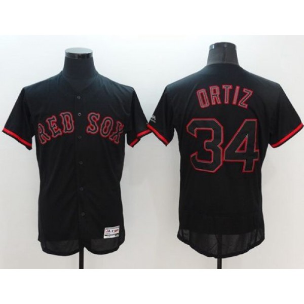 Red Sox #34 David Ortiz Black Fashion Flexbase Authentic Collection Stitched Jersey