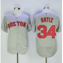 Red Sox #34 David Ortiz Grey Flexbase Authentic Collection Name On Back Stitched Jersey