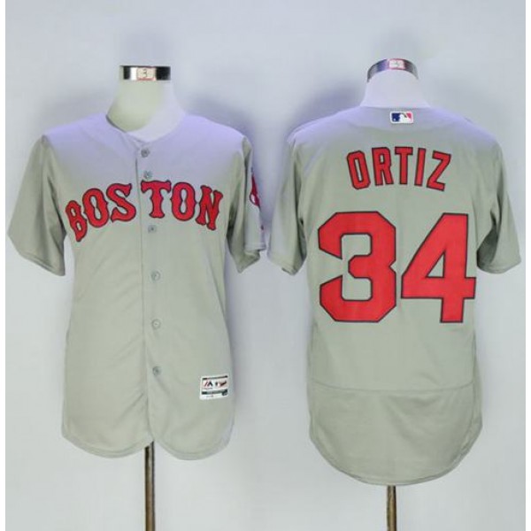 Red Sox #34 David Ortiz Grey Flexbase Authentic Collection Name On Back Stitched Jersey