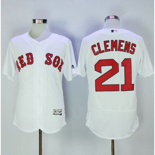 Red Sox #21 Roger Clemens White Flexbase Authentic Collection Stitched Jersey