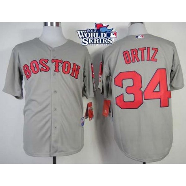 Red Sox #34 David Ortiz Grey Cool Base 2013 World Series Patch Stitched Jersey
