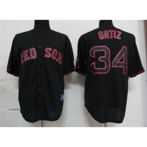 Red Sox #34 David Ortiz Black Fashion Stitched Jersey