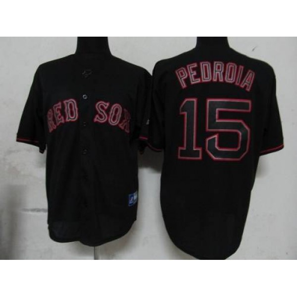 Red Sox #15 Dustin Pedroia Black Fashion Stitched Jersey