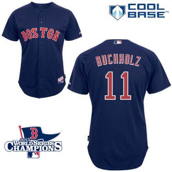 Red Sox #11 Clay Buchholz Dark Blue Cool Base 2013 World Series Champions Patch Stitched Jersey