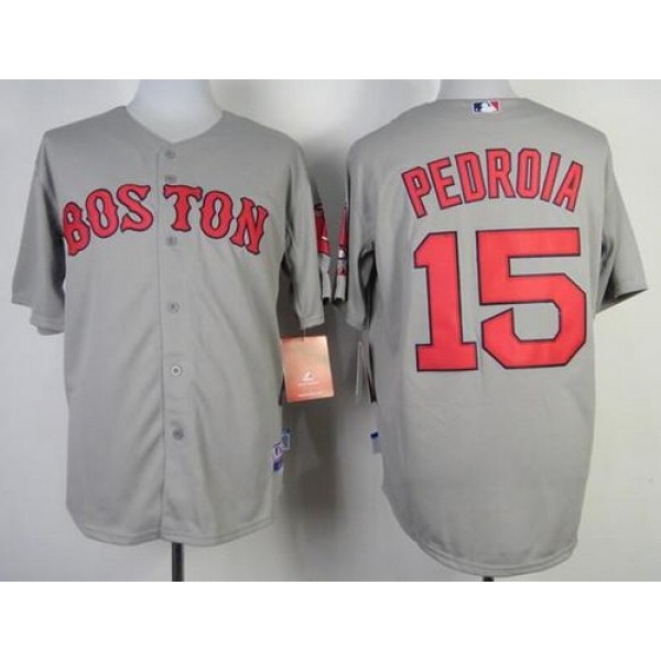 Red Sox #15 Dustin Pedroia Stitched Grey Jersey