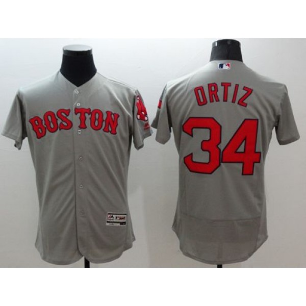 Red Sox #34 David Ortiz Grey Flexbase Authentic Collection Stitched Jersey