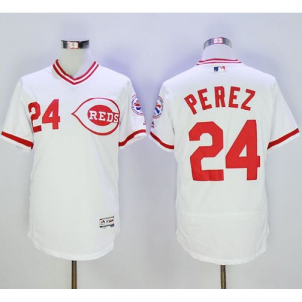 Reds #24 Tony Perez White Flexbase Authentic Collection Cooperstown Stitched Jersey