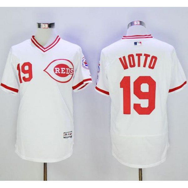 Reds #19 Joey Votto White Flexbase Authentic Collection Cooperstown Stitched Jersey