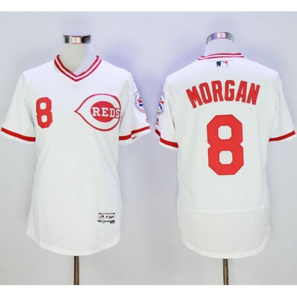 Reds #8 Joe Morgan White Flexbase Authentic Collection Cooperstown Stitched Jersey