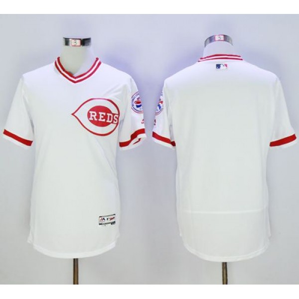 Reds Blank White Flexbase Authentic Collection Cooperstown Stitched Jersey
