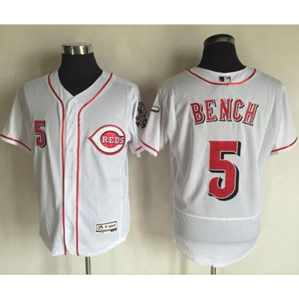 Reds #5 Johnny Bench White Flexbase Authentic Collection Stitched Jersey