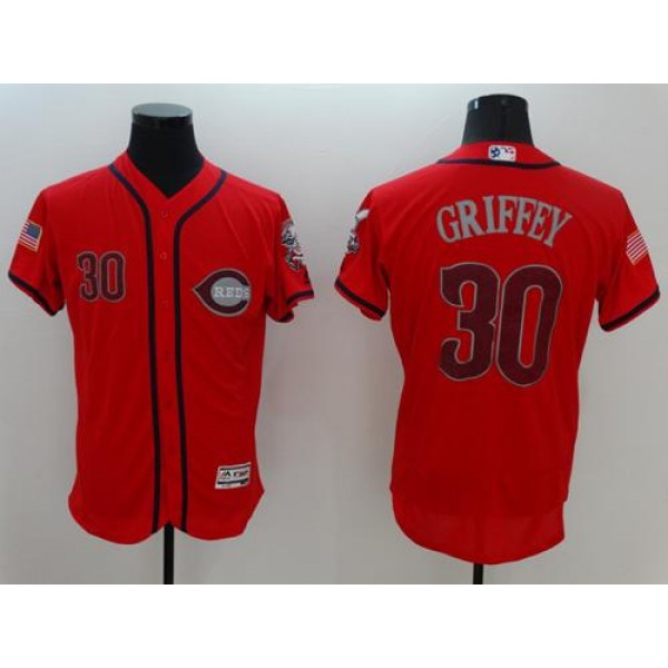Reds #30 Ken Griffey Red Fashion Stars Stripes Flexbase Authentic Stitched Jersey