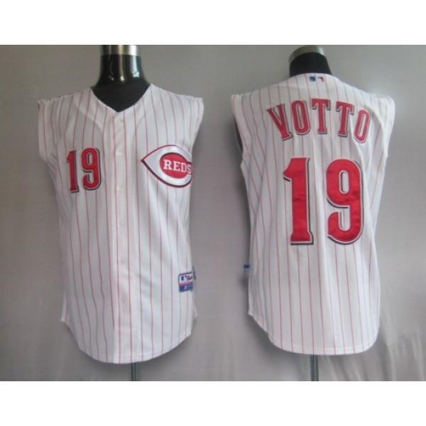 Reds #19 Joey Votto White Vest Style Stitched Jersey