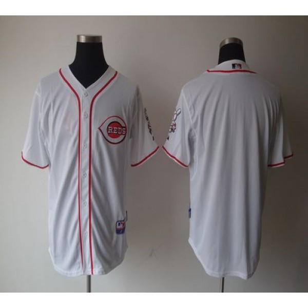 Reds Blank White Home Cool Base Stitched Jersey