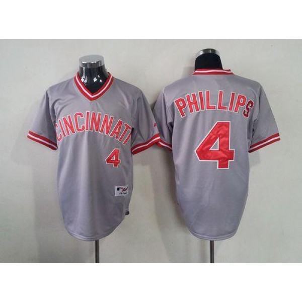 Reds #4 Brandon Phillips Grey 1991 Turn Back The Clock Stitched Jersey