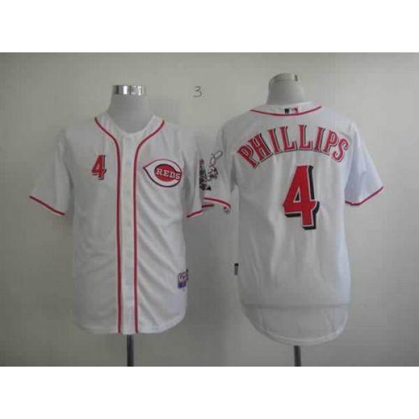 Reds #4 Brandon Phillips Stitched White Jersey