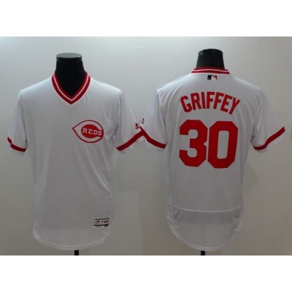 Reds #30 Ken Griffey White Flexbase Authentic Collection Cooperstown Stitched Jersey