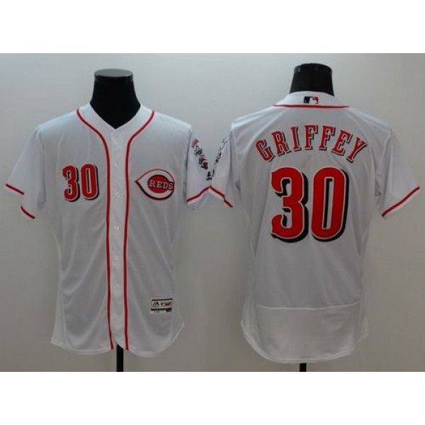 Reds #30 Ken Griffey White Flexbase Authentic Collection Stitched Jersey