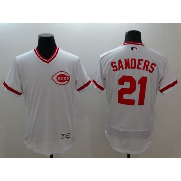 Reds #21 Reggie Sanders White Flexbase Authentic Collection Cooperstown Stitched Jersey