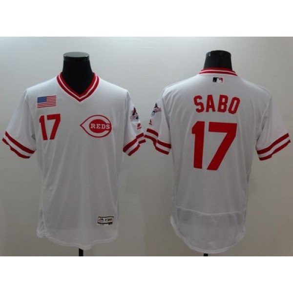 Reds #17 Chris Sabo White Flexbase Authentic Collection Cooperstown Stitched Jersey