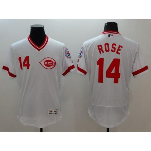 Reds #14 Pete Rose White Flexbase Authentic Collection Cooperstown Stitched Jersey
