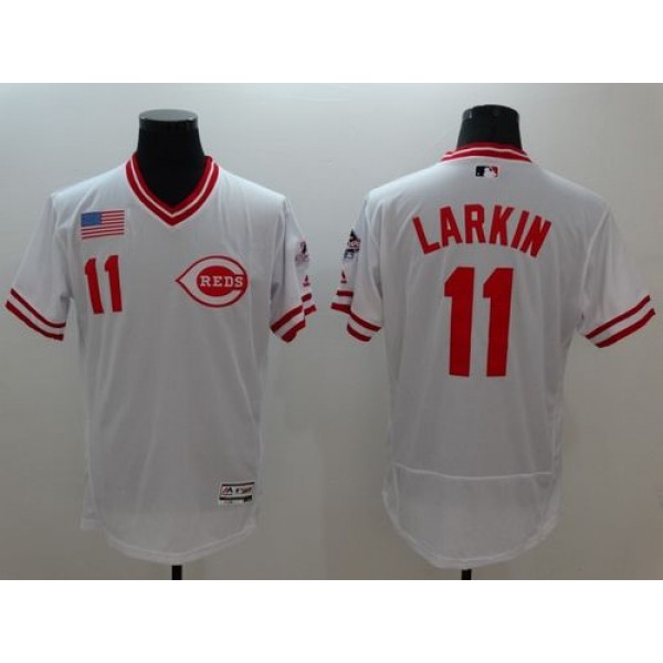 Reds #11 Barry Larkin White Flexbase Authentic Collection Cooperstown Stitched Jersey