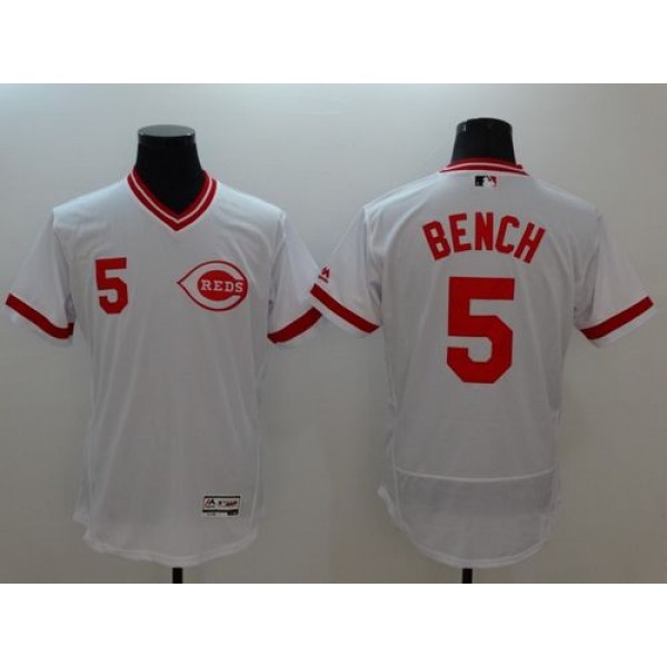 Reds #5 Johnny Bench White Flexbase Authentic Collection Cooperstown Stitched Jersey