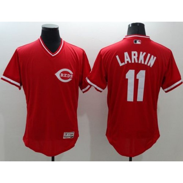Reds #11 Barry Larkin Red Flexbase Authentic Collection Cooperstown Stitched Jersey